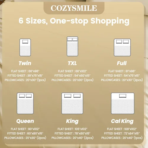 Miniatura 9 de CozySmile Juego de sábanas transpirables y refrescantes, sábanas de lujo de 4 piezas con bolsillo profundo para cama de tamaño matrimonial, se Beige