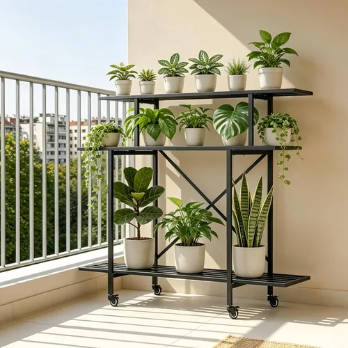 Miniatura 13 de Zhongma Soporte resistente de 3 niveles para plantas que ahorra espacio, soporte para plantas resistente para el hogar, interior y exterior, 35.43