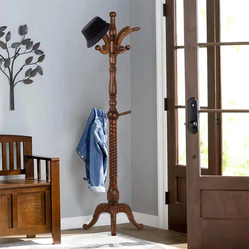 Miniatura 18 de Perchero independiente de madera en forma de árbol con 8 ganchos, diseño creativo con apariencia de rama de árbol, soporte colgador de ropa con base
