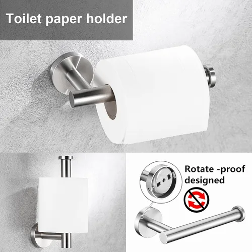 Miniatura 4 de Juego de 6 accesorios de baño de níquel cepillado, anillo de toalla de mano de 16 y 23.6 pulgadas, toallero redondo plateado, ganchos para toallas