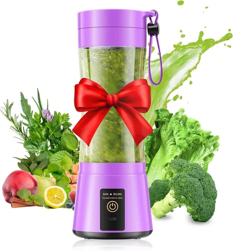 Licuadora portátil inalámbrica de tamaño personal, licuadora de 12 onzas para batidos y batidos con taza de jugo de viaje sin BPA, 6 cuchillas para