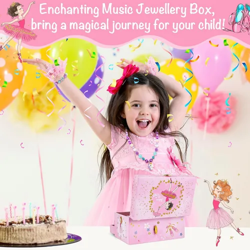 Miniatura 6 de Caja de joyería musical con cajón, estuche de almacenamiento de joyería musical con bailarina giratoria, juego de regalo para niñas, niños, hijas