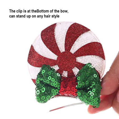 Miniatura 2 de Pinzas para orejas de ratón con lazo de lentejuelas brillantes, 2 pares, pasadores de pelo para niñas, accesorios para el cabello para decoración