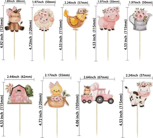 Miniatura 2 de Gyufise 36 adornos para cupcakes de animales de granja rosas con diseño floral rosa para niñas, diseño de animales de granja, para cumpleaños