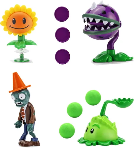 JHESAO Juego de 4 juguetes de plantas y zombis, figuras de acción Zombies PVZ, serie 1, 2, grandes regalos para niños y fanáticos, cumpleaños y