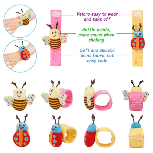 Miniatura 4 de Sonajeros de muñeca para bebés de 0 a 6 meses, calcetines para pies y piernas, tobillos, brazos, mano, pulsera, agitador para niños y niñas de 6 a