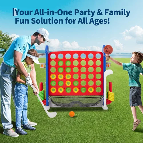 Miniatura 5 de PeakPursuit Juego gigante 4 en fila para niños y adultos, juego familiar al aire libre con altura ajustable, lanzamiento de anillo de baloncesto