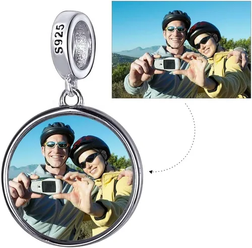 Miniatura 35 de Custom4U Photo Charms for Bracelets 925 Sterling Silver/Gold Plated Heart/Tree of Life/Round Charm Bead Personalized with Picture Custom