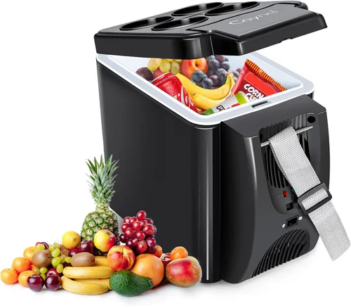 CAYNEL Termoeléctrico Personal de 12V 6 Cuartos, Capacidad de 6 Litros, Enfriador Calentador Eléctrico Portátil con 12V DC, Refrigerador Pequeño