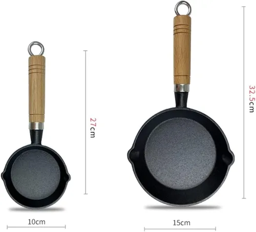 Miniatura 2 de CANDeal Mini sartén de hierro fundido con mango de madera resistente al calor, sartén para fajitas para barbacoa, tortilla, tapas y postres