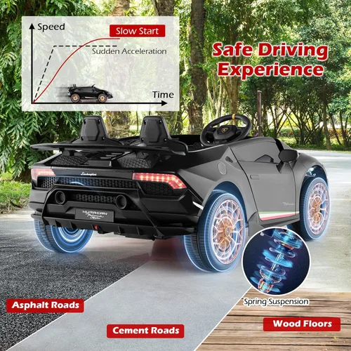 Miniatura 6 de Costzon Lamborghini con licencia. Auto de batería de 24V y 4WD de 2 plazas para niños con control remoto, vehículos eléctricos con luces LED