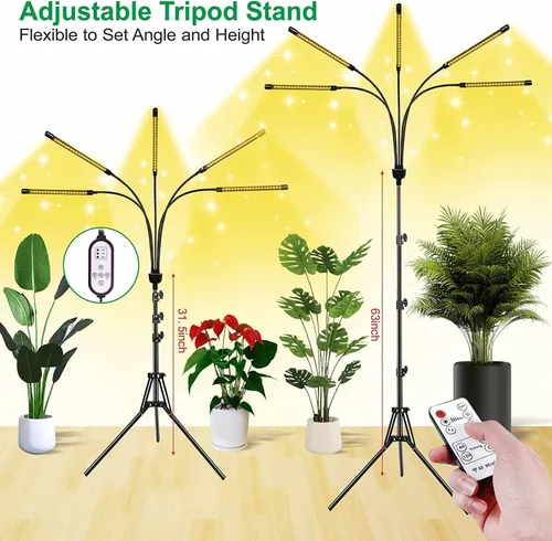 Miniatura 4 de yentbokj Lámparas LED ajustables de 5 cabezas, lámpara de cultivo de espectro completo con temporizador, luz blanca cálida para plantas