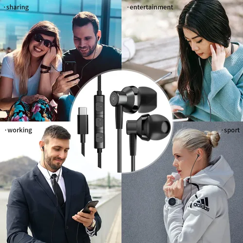 Miniatura 7 de Auriculares USB C para iPhone 15, auriculares estéreo de alta fidelidad tipo C con micrófono y control remoto, cancelación de ruido para iPhone 16