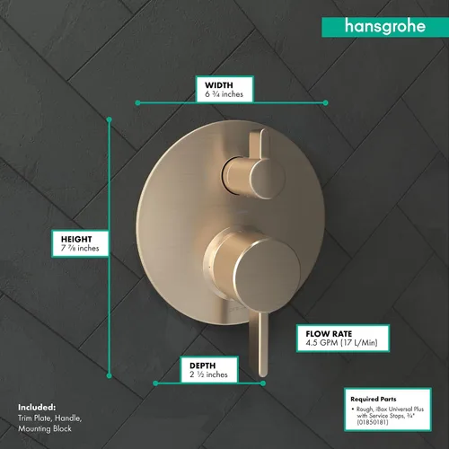 Miniatura 4 de hansgrohe Ecostat 04447140 - Moderna válvula de ducha con desviador en bronce cepillado