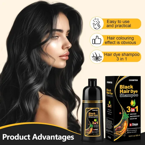Miniatura 7 de Champú de tinte negro para cabello gris, champú semipermanente para mujeres y hombres, 3 en 1 (16.9 fl oz)
