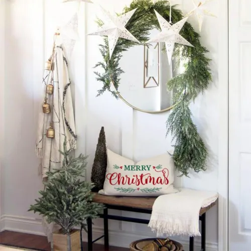 Miniatura 4 de Fundas de almohada de Navidad de PANDICORN 12x20 pulgadas rojas para decoración rústica navideña al aire libre para sofá, sofá cama, sala de estar