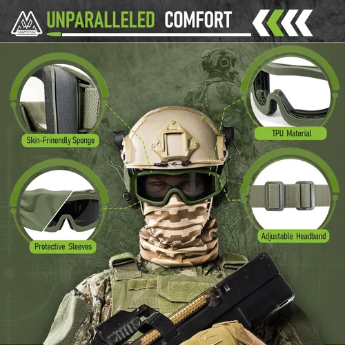 Miniatura 3 de Airsoft - Gafas de seguridad antivaho con certificación ANSI Z87.1, resistentes a los impactos, gafas de tiro tácticas Lente de una sola capa A3