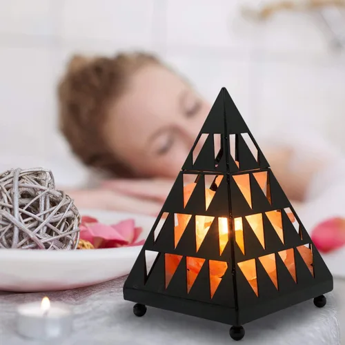 Miniatura 2 de Lámpara de sal de cristal estilo pirámide Himalayan Glow, luz nocturna con trozos de sal rosa, bombilla de lámpara de sal, (certificada ETL)