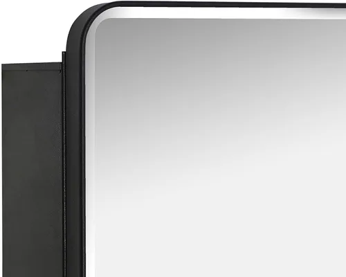 Miniatura 5 de IDYLLOR Gabinete de espejo de baño negro para medicinas con puerta con esquinas redondas y borde biselado, 15 x 25 pulgadas, montaje empotrado
