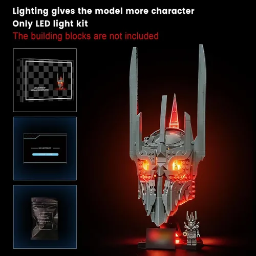 Miniatura 7 de Vaodest Kit de luces LED compatible con el casco Lego Barad-dûr Sauron 11373, luces de modelo de construcción con diseño de cable oculto, juego