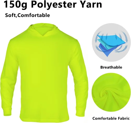Miniatura 5 de VENDACE Camisas de manga larga de seguridad de alta visibilidad para hombres, paquete de 3 camisas de trabajo de construcción Hi Vis con capucha Con