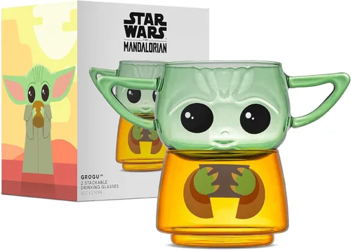 Miniatura 8 de JoyJolt Tazas apilables con diseño de personajes de Star Wars - 8oz Boba Fett Set de 2 vasos de vidrio con cabeza y cuerpo - Vasos divertidos
