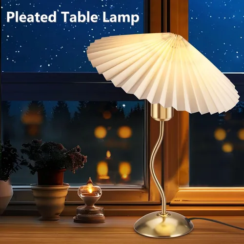Miniatura 2 de Lámpara de mesa plisada pequeña, lámpara de mesita de noche para dormitorio, lámpara de luz de noche con pantalla de tela, mini lámpara Morden, luz