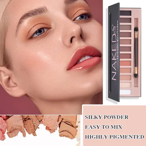 Miniatura 3 de Paleta de sombras de ojos desnudas de 12 colores, paleta de sombra de ojos natural mate nude brillante altamente pigmentada, juego de paleta