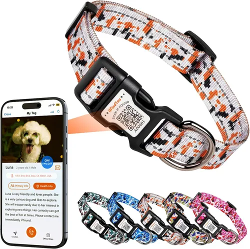 Miniatura 19 de Collar Reflectante para Perro, Collares Personalizados para Perro con Hebilla de Código QR, Collar de Nailon Suave para Mascotas Ajustable para Camo
