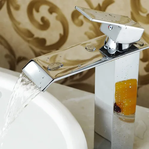 Miniatura 4 de Grifo de baño cromado, cascada, cuenco de fregadero de un agujero, grifo alto de una sola manija, grifos de baño con montaje de drenaje, tocador