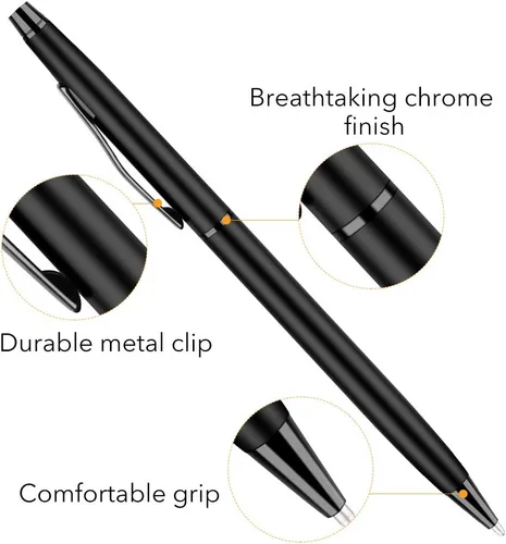 Miniatura 3 de Unibene Bolígrafos retráctiles metálicos delgados – negro mate, buen regalo para negocios, oficina, estudiantes, profesores, boda, Navidad, punta