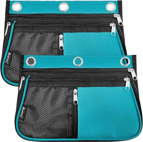 Estuche de gran capacidad para carpeta de 3 anillas, bolsas expandibles con cremallera, 3 compartimentos para organizadores de oficina (azul)