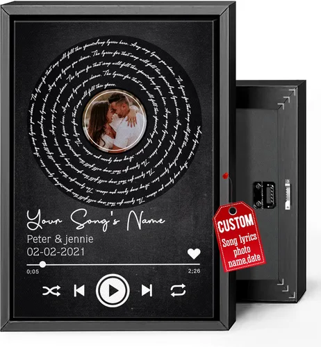 Miniatura 31 de H-DEWALL Regalos para marido de parte de la esposa, letras de canciones personalizadas con marco, discos de vinilo retro, decoración de pared