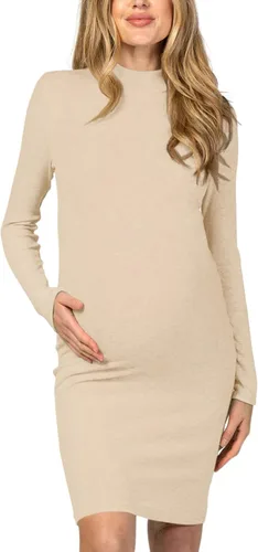 Moyabo Vestido de maternidad de punto acanalado para mujer, vestido ajustado de manga larga para uso diario o baby shower
