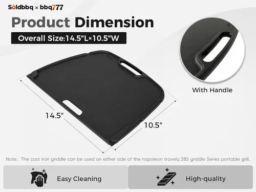 Miniatura 2 de Plancha reversible de hierro fundido para parrilla de gas Napoleon All TravelQ 285 Series, para Napoleon Travelq 285 accesorios Pro285x, PRO285X-BK