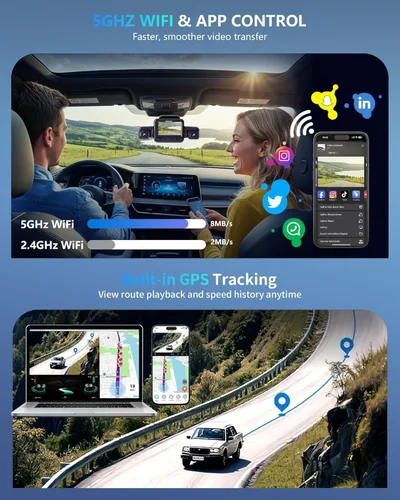 Miniatura 8 de HUPEJOS Cámara de salpicadero AI frontal y trasera interior con sistema de monitor de controlador, cámara de automóvil de 360° 4K, cámara de 4