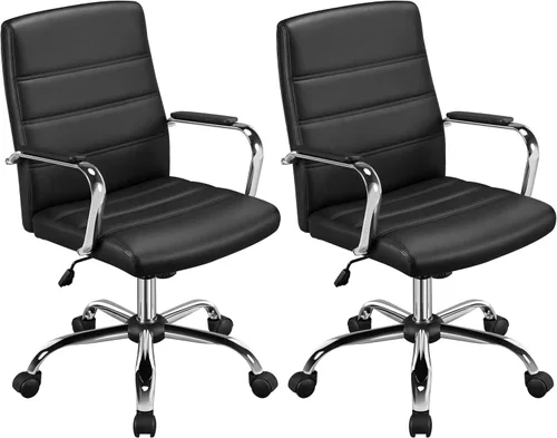 Yaheetech Silla de oficina Exectuive de 2 piezas, altura ajustable, giratoria, de piel sintética, silla de escritorio para el hogar con brazos,