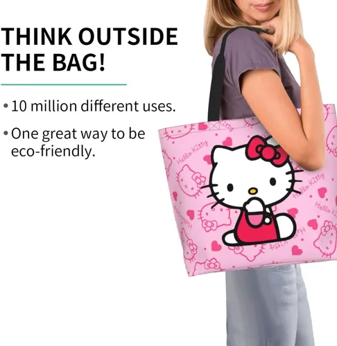Miniatura 3 de Bolso de mano Kawaii rosa con gato para mujer, lindo bolso de hombro grande, bolso cruzado para el trabajo, viajes, compras