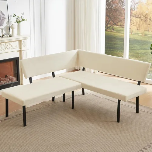Miniatura 4 de HIPIHOM Moderno banco de comedor en forma de L, sofá esquinero tapizado de tela de 67 pulgadas con patas de metal para rincón de cocina, sala