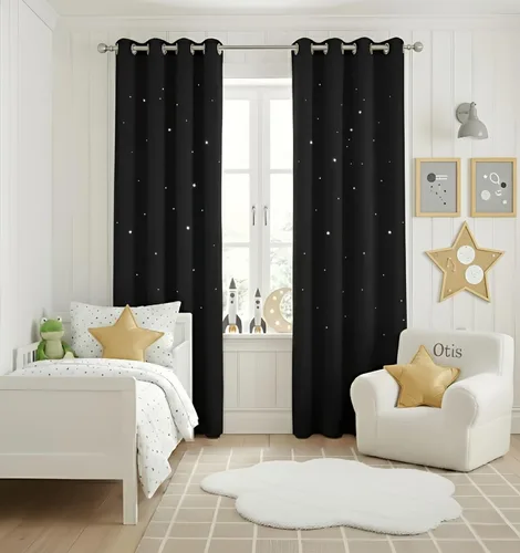Miniatura 40 de NICETOWN Cortinas infantiles perforadas, cortinas marroquíes con estrellas azules para dormitorio de niñas, gruesas y suaves, para oscurecer la Azul