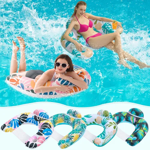 OKSUWATER - Paquete de 4 flotadores de piscina para adultos, con dos portavasos, flotadores inflables para piscina, flotadores de lago para adultos,