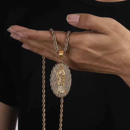 Miniatura 6 de ROWINCO - Collares colgantes chapados en oro de 18 quilates con colgante de Virgen María Chian para hombres y mujeres ovalados para Nuestra Señora