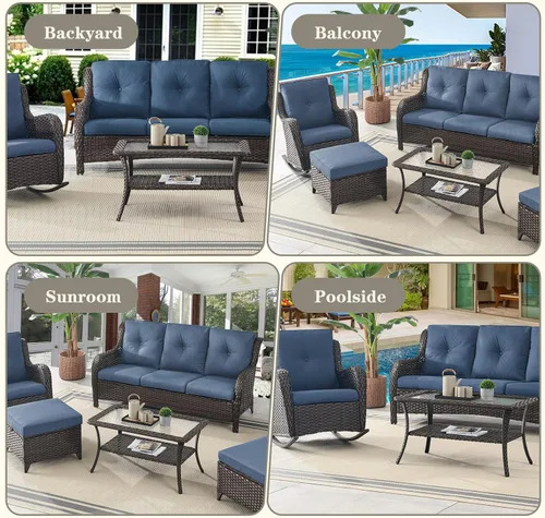 Miniatura 7 de Belord Mesa de centro al aire libre para patio, mesa de centro de ratán de 40 pulgadas con almacenamiento de 2 capas, mesa rectangular de mimbre