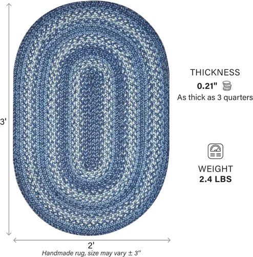 Miniatura 2 de Homespice - Alfombras trenzadas ovaladas azul Denim, 2x3 pies - Alfombras de baño ovaladas de estilo campestre, de yute duradero sin deshilachado