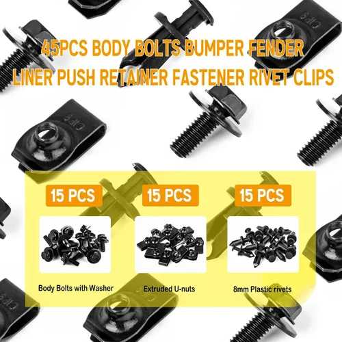 Miniatura 3 de Xislet 45 piezas de estilo universal para motor, bajo cubierta, protección contra salpicaduras, pernos de carrocería para parachoques, guardabarros