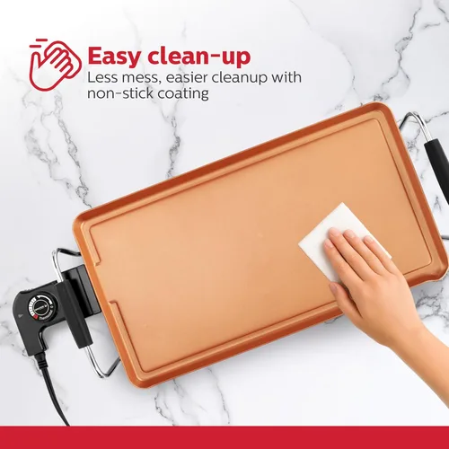 Miniatura 5 de Holstein Housewares Plancha eléctrica de 16 pulgadas, revestimiento antiadherente Healthy-Eco y sin humo, gran superficie de cocción para hacer