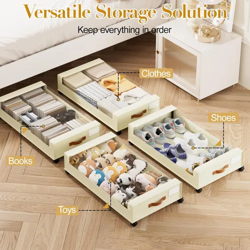 Miniatura 6 de Yecaye Almacenamiento Debajo de la Cama con Ruedas, 2 Paquetes de Cajas de Almacenamiento Debajo de la Cama con Tapas Transparentes y Etiqueta, 60L