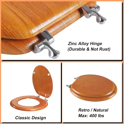 Miniatura 5 de Angel Shield - Asiento de inodoro de chapa de madera natural duradera con bisagras de metal, fácil de limpiar, antiarañazos, estándar americano