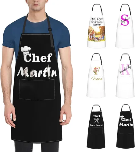 Delantal de chef personalizado para mujeres y hombres con bolsillos personalizado NPhoto Picture Cooking Delantal, Style3