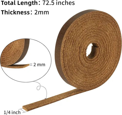 Miniatura 3 de Ringsun Tiras planas de cuero de 1/4 pulgada de ancho para manualidades, correas de cuero de grano completo para cordón de artesanías, estampado